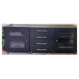 Dark Espresso Wood Sideboard Console with Glass-Front Cabinets & 4-Drawer Center (2 pcs)