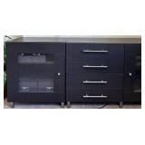 Dark Espresso Wood Sideboard Console with Glass-Front Cabinets & 4-Drawer Center (2 pcs)
