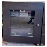 Dark Espresso Wood Sideboard Console with Glass-Front Cabinets & 4-Drawer Center (2 pcs)