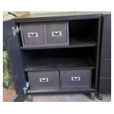 Dark Espresso Wood Sideboard Console with Glass-Front Cabinets & 4-Drawer Center (2 pcs)