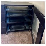 Dark Espresso Wood Sideboard Console with Glass-Front Cabinets & 4-Drawer Center (2 pcs)