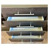 Dark Espresso Wood Sideboard Console with Glass-Front Cabinets & 4-Drawer Center (2 pcs)