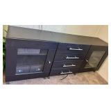 Dark Espresso Wood Sideboard Console with Glass-Front Cabinets & 4-Drawer Center (2 pcs)