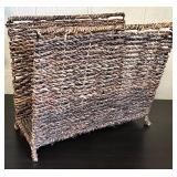 Artificial Dieffenbachia Plant in Woven Basket, Wall Clock and Magazine Rack