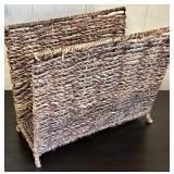 Artificial Dieffenbachia Plant in Woven Basket, Wall Clock and Magazine Rack