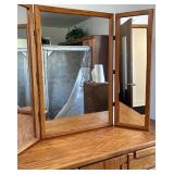 Oak Wood Vanity Dresser & 3-Panel Tri-Fold Mirror (Lots #232 #233, #234 and #235 are Matching)