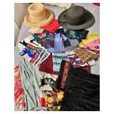 Hats & Scarves Bundle - Straw Hat, Black Wide-Brim Hat, Colorful Scarves