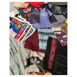 Hats & Scarves Bundle - Straw Hat, Black Wide-Brim Hat, Colorful Scarves