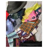 Hats & Scarves Bundle - Straw Hat, Black Wide-Brim Hat, Colorful Scarves