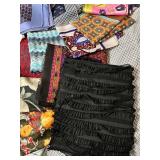 Hats & Scarves Bundle - Straw Hat, Black Wide-Brim Hat, Colorful Scarves