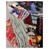 Hats & Scarves Bundle - Straw Hat, Black Wide-Brim Hat, Colorful Scarves