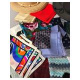 Hats & Scarves Bundle - Straw Hat, Black Wide-Brim Hat, Colorful Scarves