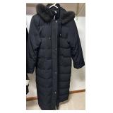 Anne Klein Quilted Coat & Fur Trim Hood - Size S
