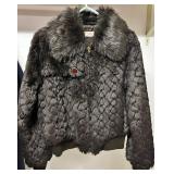 JLo Faux Fur Coat - Brown with Oversized Collar & Gold Button Detail