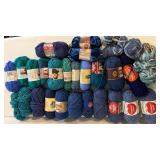 Blue Yarn Skeins Assorted Brands - Bernat Soft & Red Heart Soft & Caron Simply Soft - Plastic Tote
