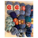 Blue Yarn Skeins Assorted Brands - Bernat Soft & Red Heart Soft & Caron Simply Soft - Plastic Tote