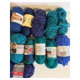 Blue Yarn Skeins Assorted Brands - Bernat Soft & Red Heart Soft & Caron Simply Soft - Plastic Tote
