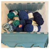 Blue Yarn Skeins Assorted Brands - Bernat Soft & Red Heart Soft & Caron Simply Soft - Plastic Tote