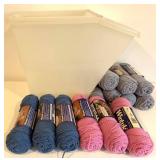 Wintuk Yarn Skeins - Easy Care Blend for Wash & Wearables - Blues & Pinks with Plastic Tote