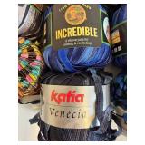Assorted Yarn including Lion Brand Incredible Ribbon Yarn, Katia - Venecia, Cannon Pizazz and Gumdrops