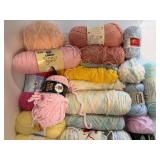 Pastel Yarn Bundle & Assorted Skeins - Patons, Caron Simply Soft & Bernat Velvet Spun with Plastic Tote