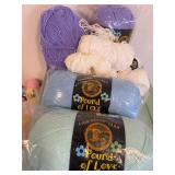 Pastel Yarn Bundle & Assorted Skeins - Patons, Caron Simply Soft & Bernat Velvet Spun with Plastic Tote
