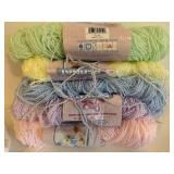 Baby Blankets - Pastel Stripes & Blocks (Lot of 3) with Partial Skeins of Yarn