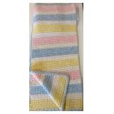 Baby Blankets - Pastel Stripes & Blocks (Lot of 3) with Partial Skeins of Yarn