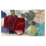 Assorted Yarn & Knitting Supplies - Multicolor Textured Yarns & Needles including Uncompleted Knitting Projects