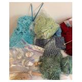 Assorted Yarn & Knitting Supplies - Multicolor Textured Yarns & Needles including Uncompleted Knitting Projects