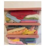 Assorted Fabric in Pink Plastic Storage Bins with Lids