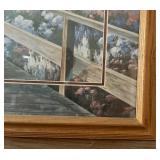 Framed Seascape Wall Art - Coastal Deck Scene - Bistro Table with Flowers & Sunset