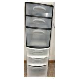 Black Frame Storage Tower with Frosted Drawers and White