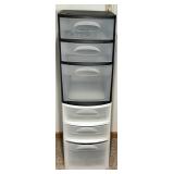 Black Frame Storage Tower with Frosted Drawers and White