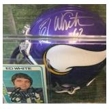 Ed White Autographed Mini Helmet #62 Minnesota Vikings & Autographed Card In Display