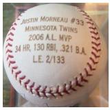 Justin Morneau MVP Autographed Baseball 2006 Minnesota Twins (stand included) w/ COA