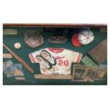 RARE GLASSED SHADOW BOX W/ HISTORY OF BASEBALL BABE RUTH 20" X 12" Vintage Repro