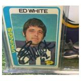 Ed White Autographed Mini Helmet #62 Minnesota Vikings & Autographed Card In Display