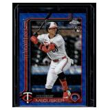 Carson McCusker RC /150 Blue Wave Refractor 2025 Topps #155 Numbered 76/150 Rookie Minnesota Twins Baseball Card