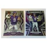(2) JJ McCarthy Cards 2025 Phoenix #38 and Thunderbirds Insert #33 Minnesota Vikings Football Cards