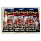 (3) Pokemon 25 Cards New Trading Card Game - 1 Foil Card Each