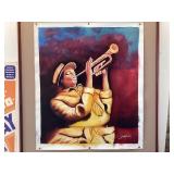 Unframed Oil on Canvas: Jazz Trumpet Player