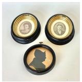 Pair of Small Antique Photo Portraits + Silhouette