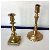 Mixed Pair of Antique Brass Candlesticks