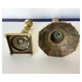 Mixed Pair of Antique Brass Candlesticks