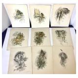 Group of 9 Unframed Harrison Fisher "Hiawatha" Bookplates + 6 George Washington Lithograph Bookplates