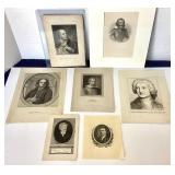 Group of Antique and Vintage Etchings and Engravings of Historic Men and Women