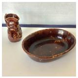 Antique Rockingham Bowl and Small Pitcher