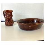Antique Rockingham Bowl and Small Pitcher