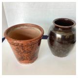 Antique Redware Flower Pot and Crock